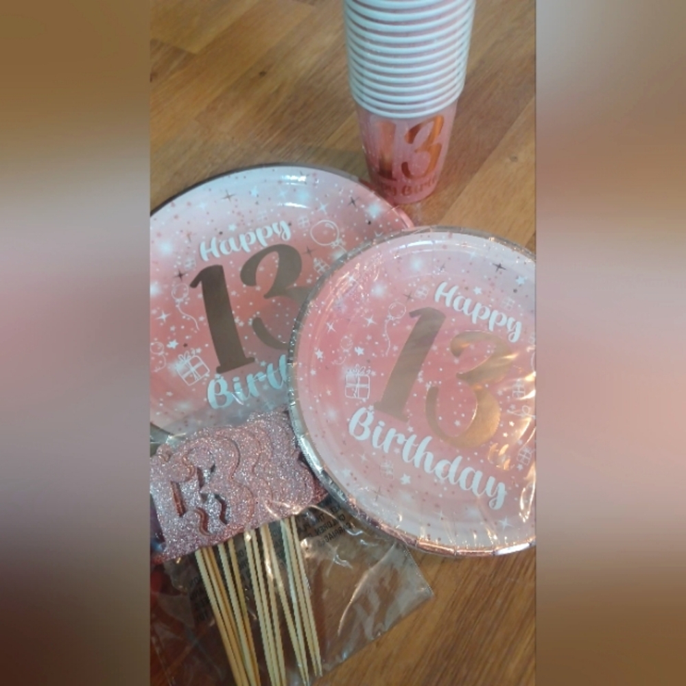 Pink and Gold 13th Birthday Party Supplies Set
